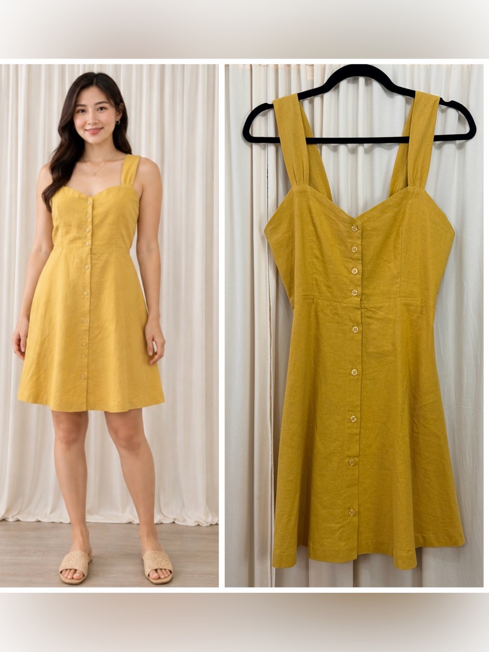 NEW Sleeveless Button-Front A-Line Dress in Mustard Size M